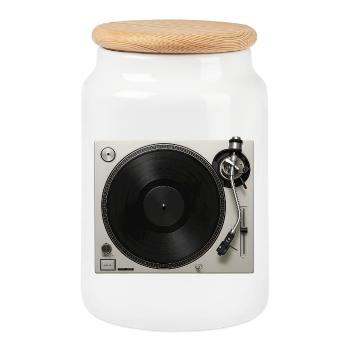 Jeu de vinyle vinyle gramophone platine - Boîte à biscuits avec couvercle en bois - blanc - Devant