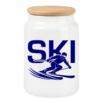 Ski Sport Silhouette - Keksdose mit Holzdeckel - Weiß - Vorne