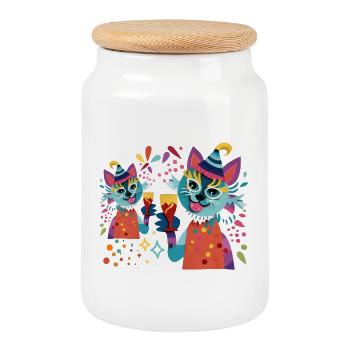 Fête câline Chats Couleurs Néon - Boîte à biscuits avec couvercle en bois - blanc - Devant