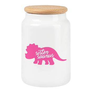 Sistersaurus Drôle de Sœur Dinosaure Tricératops - Boîte à biscuits avec couvercle en bois - blanc - Devant