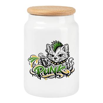 Punkkatz Graffiti Mohawk - Keksdose mit Holzdeckel - Weiß - Vorne