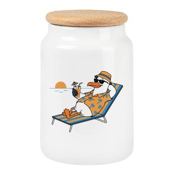 Sunny Beach Penguin Hawaii - Cookie Jar with Wooden Lid - white - Front
