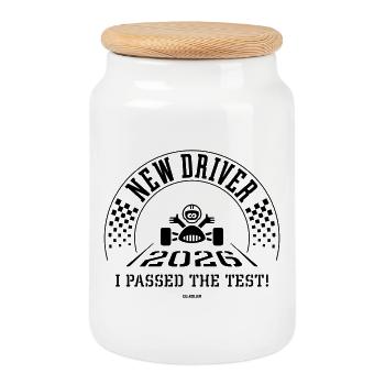New Driver 2026 – I Passed The Test! (Black) - Cookie Jar with Wooden Lid - white - Front