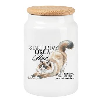 Cream Cat Stretch Illustration - Keksdose mit Holzdeckel - Weiß - Vorne