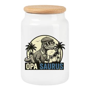 Opasaurus Rex – Funny Grandpa Dinosaur Gift - Cookie Jar with Wooden Lid - white - Front
