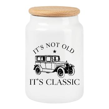 Oldtimer Auto It's Not Old It's Classic Saying - Cookie Jar with Wooden Lid - white - Front