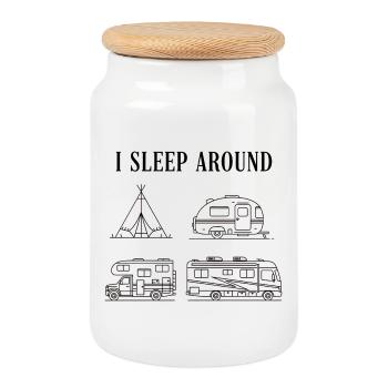 I sleep on the road road trip camper - Cookie Jar with Wooden Lid - white - Front