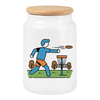 Disc Golf Flying Disc Golfer Disc Golf Basket - Cookie Jar with Wooden Lid - white - Front