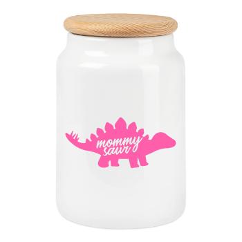 Mommysaur Rex Funny Pink Dinosaur Slogan Design - Cookie Jar with Wooden Lid - white - Front