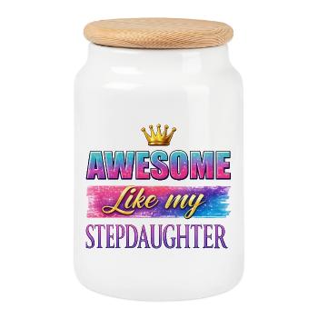 Awesome Like my Stepdaughter: Crown & Glitter - Cookie Jar with Wooden Lid - white - Front
