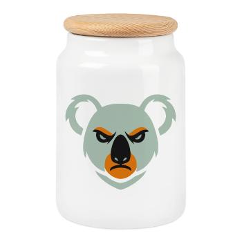 Angry Koala Look - Cookie Jar with Wooden Lid - white - Front