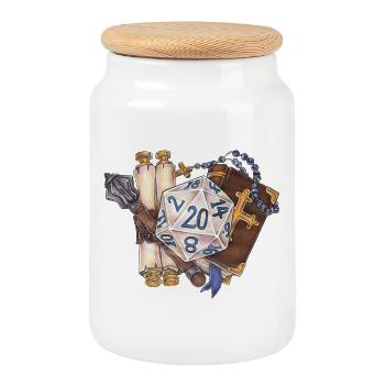 Rollenspiel Tabletop D20 Würfel Geschenk Kleriker - Keksdose mit Holzdeckel - Weiß - Vorne