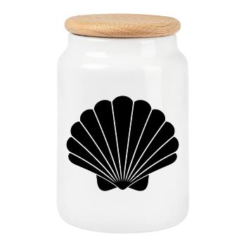 Symbole de coquillage Minimal Maritime - Boîte à biscuits avec couvercle en bois - blanc - Devant