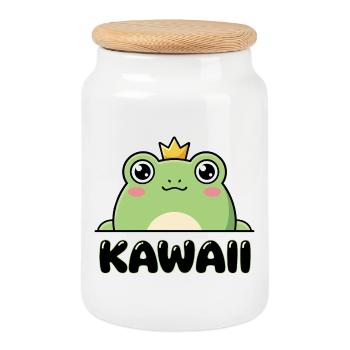 Lil Croak – Kawaii Frosch + Krone (Minimal Design) - Keksdose mit Holzdeckel - Weiß - Vorne
