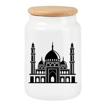 Mosquée - Boîte à biscuits avec couvercle en bois - blanc - Devant