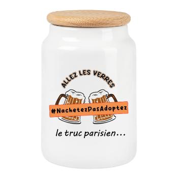 Allez_les_verres_hashtag_adoption_animale - Cookie Jar with Wooden Lid - white - Front