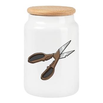 Poignée vintage à motif ciseaux marron - Boîte à biscuits avec couvercle en bois - blanc - Devant