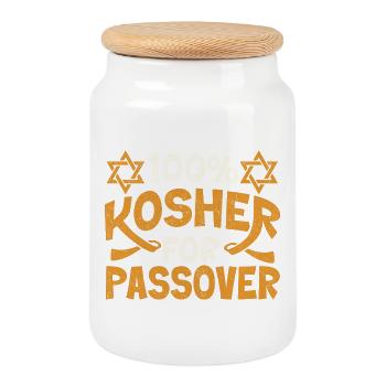 100 Percent Kosher For Passover Funny Jewish Pride - Cookie Jar with Wooden Lid - white - Front