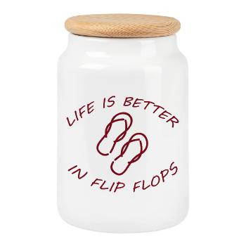 LIFE IS BETTER IN FLIP FLOPS - Keksdose mit Holzdeckel - Weiß - Vorne