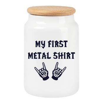 mon premier shirt metal musique bébé rock  - Boîte à biscuits avec couvercle en bois - blanc - Devant
