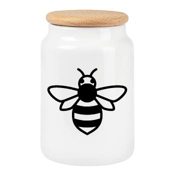 Dessin du contour de l’abeille - Boîte à biscuits avec couvercle en bois - blanc - Devant