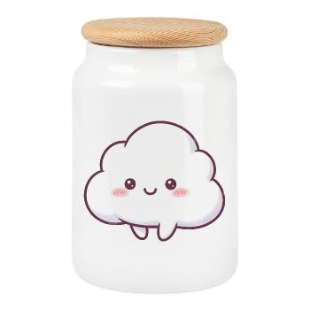 Cuddly Cloud Kawaii Cartoon - Cookie Jar with Wooden Lid - white - Front
