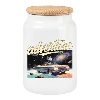 Retro Auto Abenteuer - Keksdose mit Holzdeckel - Weiß - Vorne