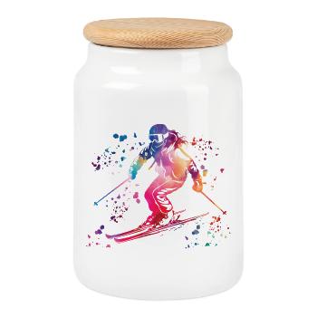 Ski alpin Sports d’hiver Ski nordique - Boîte à biscuits avec couvercle en bois - blanc - Devant