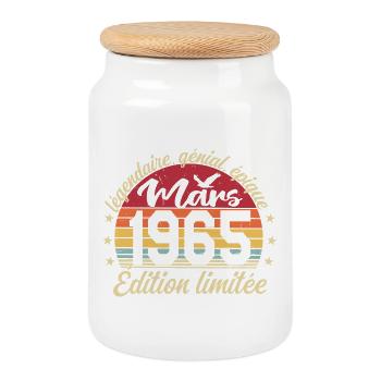 Mars 1965 61 ans Cadeau Anniversaire Mars 1965 - Boîte à biscuits avec couvercle en bois - blanc - Devant