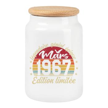 March 1967 59 Years Birthday Gift March 1967 - Cookie Jar with Wooden Lid - white - Front