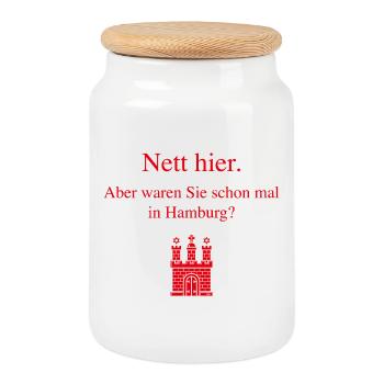 Nett Hier. Aber Waren Sie Schon Mal In Hamburg? R - Keksdose mit Holzdeckel - Weiß - Vorne