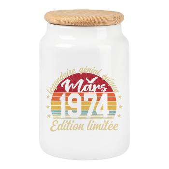 Mars 1974 52 ans Cadeau Anniversaire Mars 1974 - Boîte à biscuits avec couvercle en bois - blanc - Devant