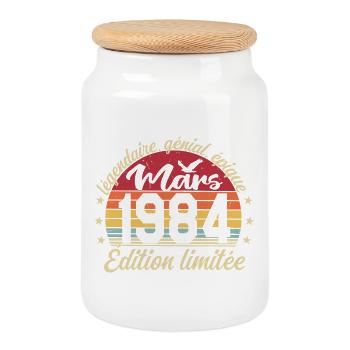 Mars 1984 42 ans Cadeau Anniversaire Mars 1984 - Boîte à biscuits avec couvercle en bois - blanc - Devant