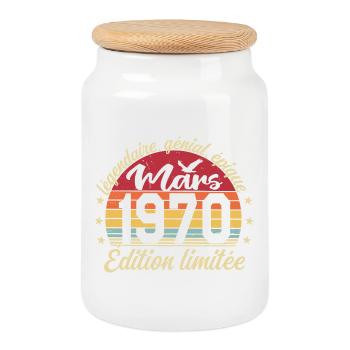 Mars 1970 56 ans Cadeau Anniversaire Mars 1970 - Boîte à biscuits avec couvercle en bois - blanc - Devant