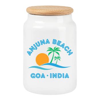 Plage d’Anjuna Goa Coucher de soleil - Boîte à biscuits avec couvercle en bois - blanc - Devant