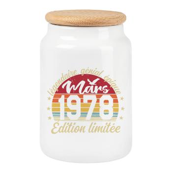 Mars 1978 48 ans Cadeau Anniversaire Mars 1978 - Boîte à biscuits avec couvercle en bois - blanc - Devant