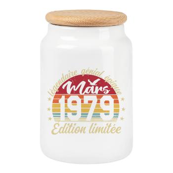 März 1979 47 Jahre Geburtstagsgeschenk März 1979 - Keksdose mit Holzdeckel - Weiß - Vorne