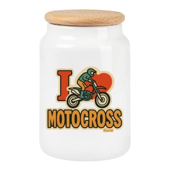 I love motocross - Cookie Jar with Wooden Lid - white - Front