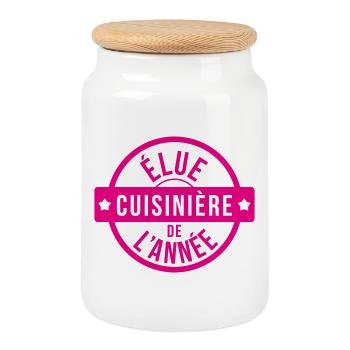 Named Cook of the Year: Rose Pro Badge - Cookie Jar with Wooden Lid - white - Front