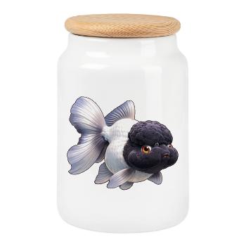 Black & White Oranda High Quality Goldfish - Keksdose mit Holzdeckel - Weiß - Vorne