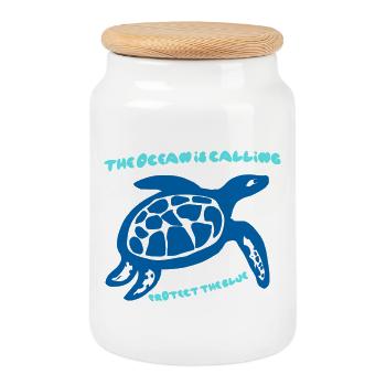 Sea Call Turtle Design - Cookie Jar with Wooden Lid - white - Front