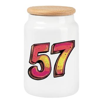 57 Number Colorful - Cookie Jar with Wooden Lid - white - Front