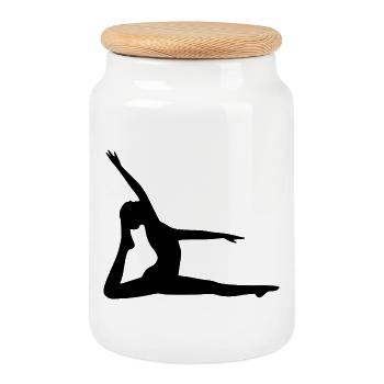 Yoga Formen Silhouetten schwarz Schatten  - Keksdose mit Holzdeckel - Weiß - Vorne