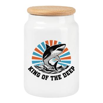 Roi Requin de l’Explosion Profonde - Boîte à biscuits avec couvercle en bois - blanc - Devant