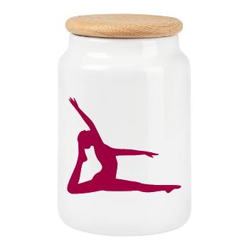 Yoga Formen Silhouetten Achtsamkeit  - Keksdose mit Holzdeckel - Weiß - Vorne