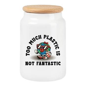 Plastic Is Not Fantastic – Retro Umwelt Statement - Keksdose mit Holzdeckel - Weiß - Vorne