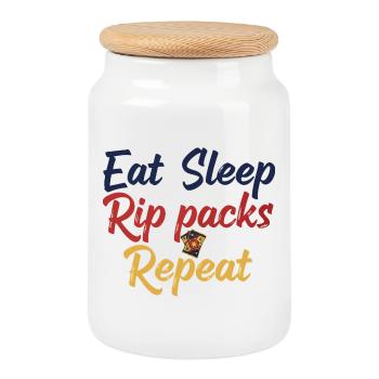 Pack de décrochage Eat Sleep Collection de cartes à collectionner à chaque fois - Boîte à biscuits avec couvercle en bois - blanc - Devant