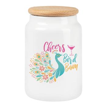 Cheers Bird Bam Mahjong Tiles Funny - Cookie Jar with Wooden Lid - white - Front