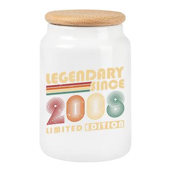 Legendary Since 2008 Vintage Vintage Birthday - Cookie Jar with Wooden Lid - white - Front