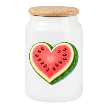 Juicy Watermelon in Heart Shape Illustration - Cookie Jar with Wooden Lid - white - Front